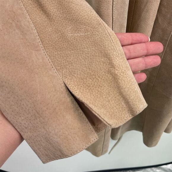 Vintage Suede 100% Leather Overcoat Womens Plus 2X LIPS Tan Belted Lapel NEW - Picture 8 of 8